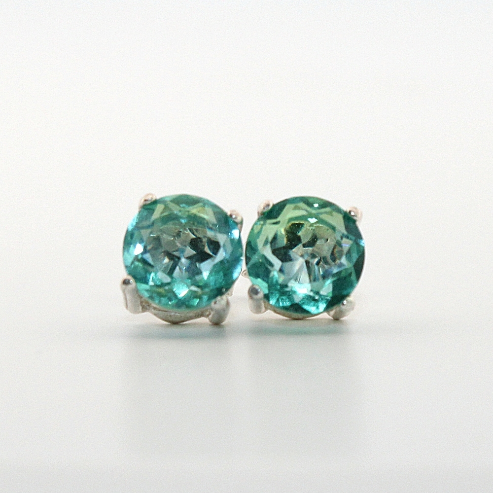 Round Blue & Green Tourmaline Sterling Silver Earrings 7RBGTSSEMB